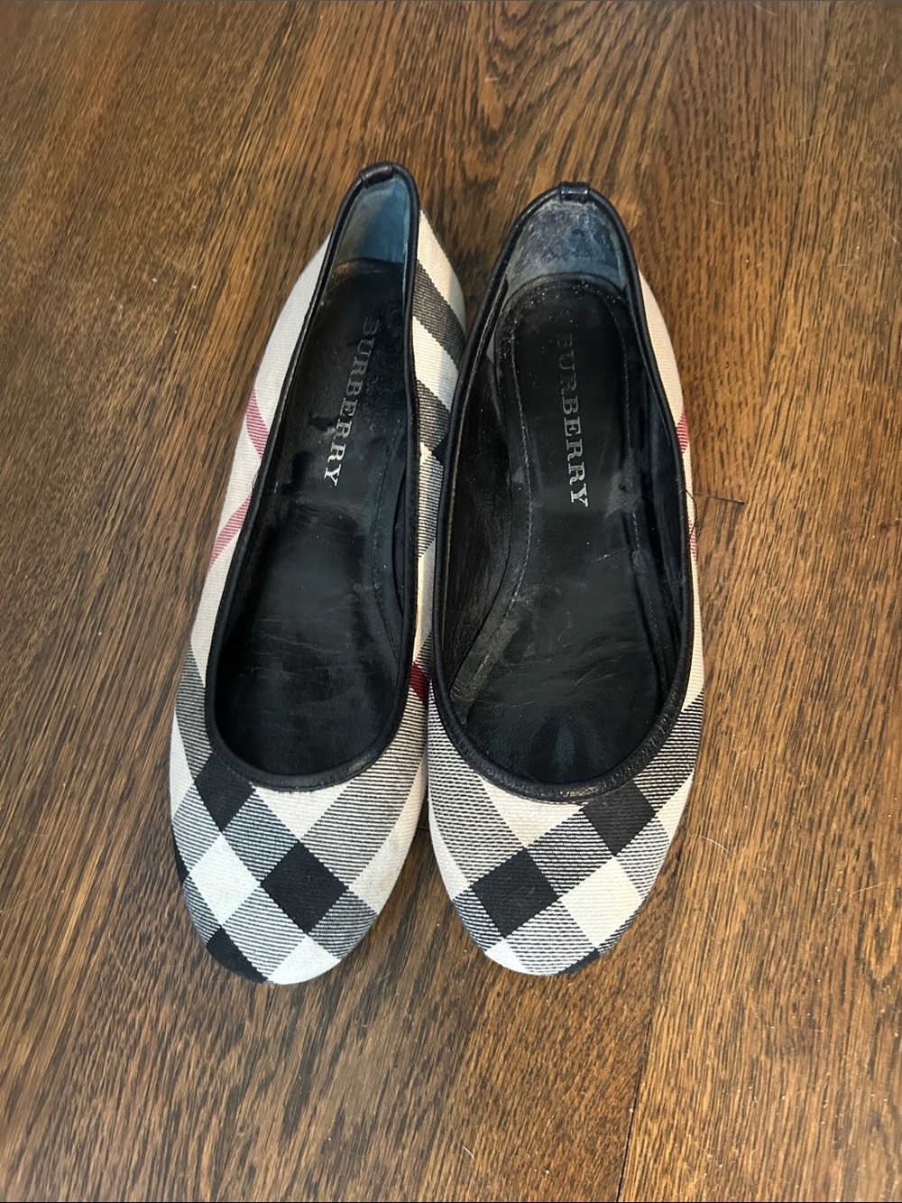 Burberry Black, White & Red Plaid Ballet Flats
